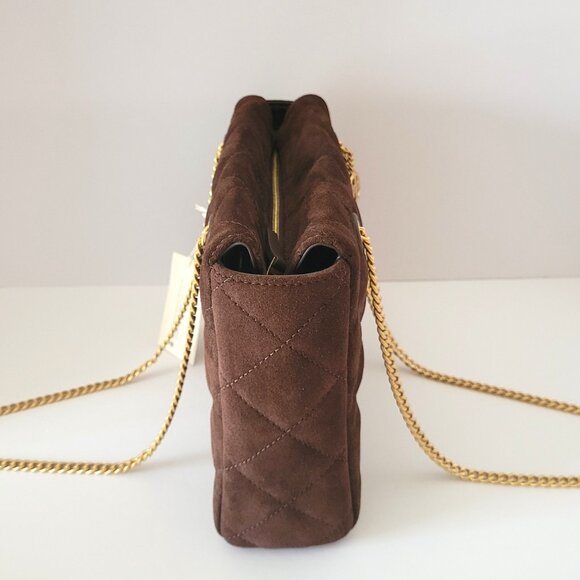 Tory Burch Willa Willa Suede Small Zip Top Tote Dark Cocoa 170068 Shoulder Bag - Picture 3 of 8